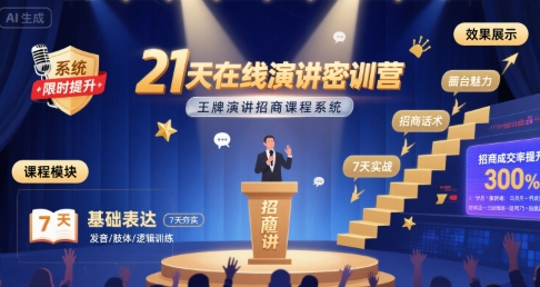 21天在线演讲密训营，王牌演讲招商课程系统-鼎铸网
