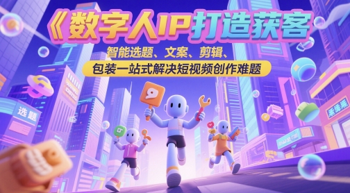 数字人IP打造获客变现实操课，智能选题、文案、剪辑、包装一站式解决短视频创作难题-鼎铸网