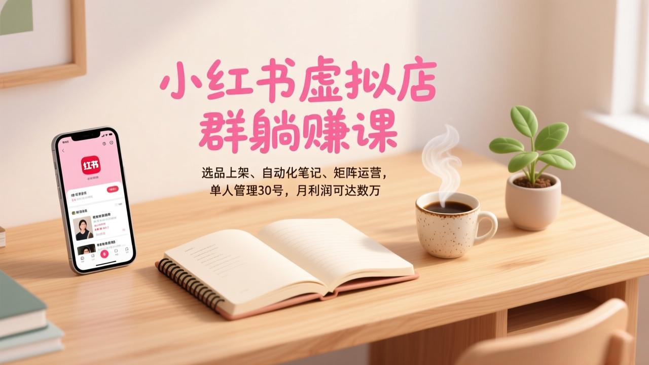 小红书虚拟店群躺赚课，选品上架、自动化笔记、矩阵运营，单人管理30号，月利润可达数万-鼎铸网