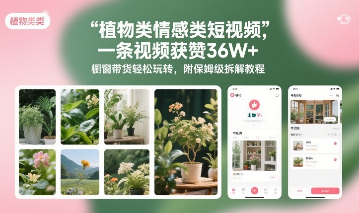 植物类情感类短视频，一条视频获赞36W+，橱窗带货轻松玩转，附保姆级拆解教程-鼎铸网
