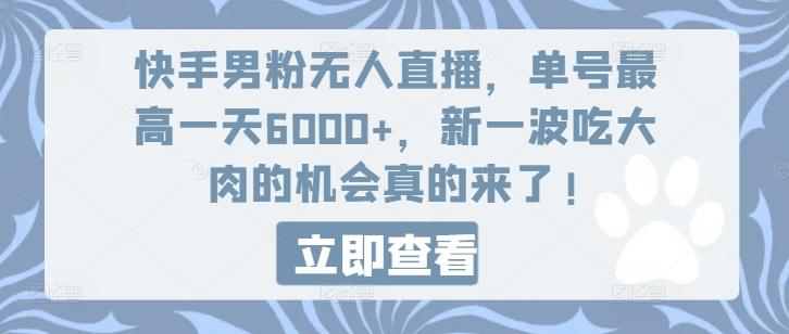 快手男粉无人直播，单号最高一天6000+，新一波吃大肉的机会真的来了-鼎铸网