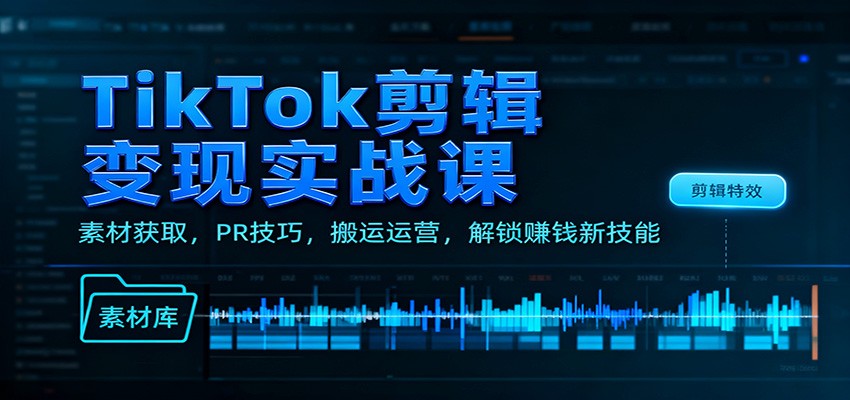 TikTok剪辑变现实战课：素材获取，PR技巧，搬运运营，解锁赚钱新技能-鼎铸网
