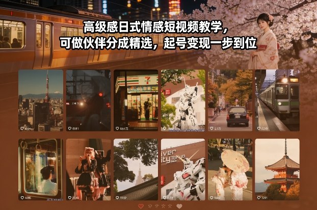 高级感日式情感短视频教学，可做伙伴分成精选，起号变现一步到位-鼎铸网