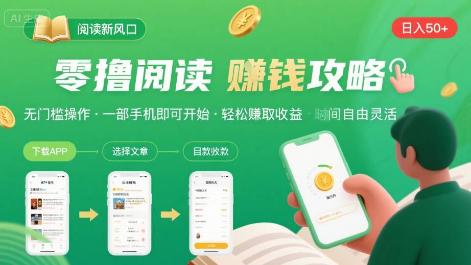 零撸阅读新风口，无门槛轻松挣，一部手机，日入 50-3张【揭秘】-鼎铸网