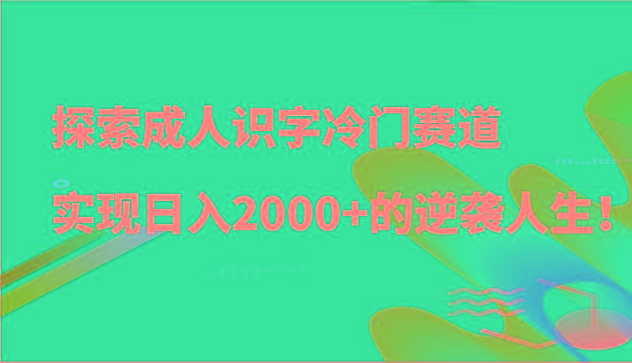 探索成人识字冷门赛道,实现日入2000+的逆袭人生!-鼎铸网