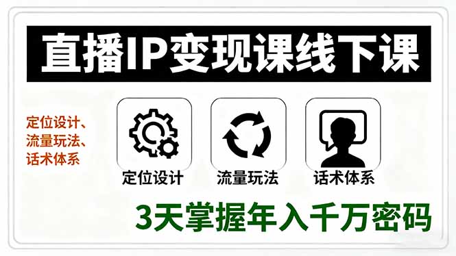 直播IP变现课线下课，定位设计、流量玩法、话术体系，3天掌握年入千万密码-鼎铸网