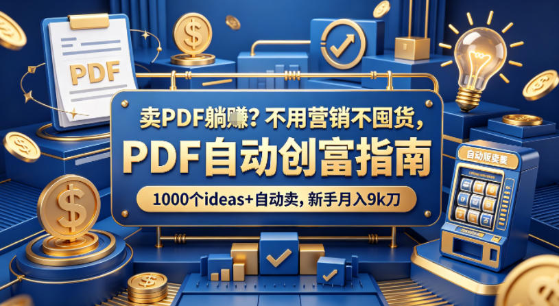 卖PDF躺賺？不用营销不囤货，PDF自动创富指南，1000个ideas+自动卖，新手月入9k刀【原创双语字幕】-鼎铸网