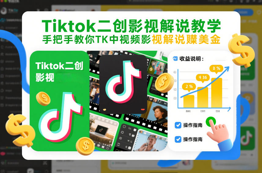Tiktok二创影视解说教学，手把手教你TK中视频影视解说賺美金(更新26年1月)-鼎铸网