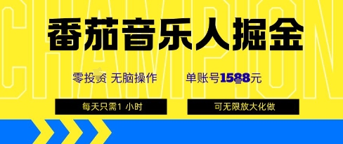 番茄音乐人掘金，单账号最高可撸1k+，可无限矩阵去做，零投入-鼎铸网