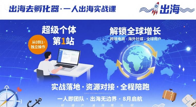 出海去孵化器，一人出海实战课，​超级个体第1站，解锁全球增长-鼎铸网