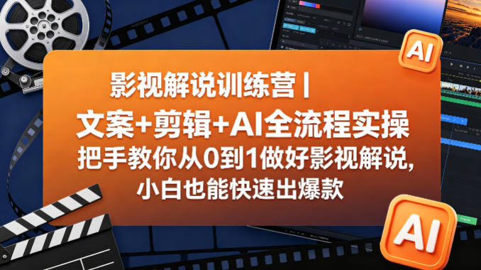 影视解说训练营｜文案+剪辑+AI全流程实操，把手教你从0到1做好影视解说，小白也能快速出爆款-鼎铸网