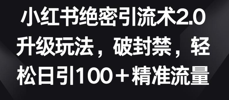 小红书绝密引流术2.0升级玩法，破封禁，轻松日引100+精准流量【揭秘】-鼎铸网