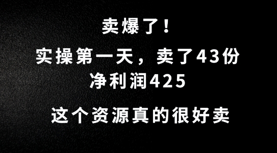 这个资源，需求很大，实操第一天卖了43份，净利润425【揭秘】-鼎铸网