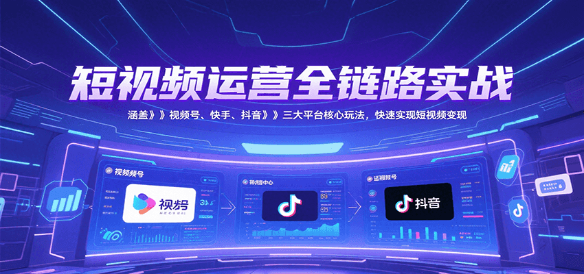 短视频运营全链路实战，涵盖视频号、快手、抖音三大平台核心玩法，快速实现变现！-鼎铸网