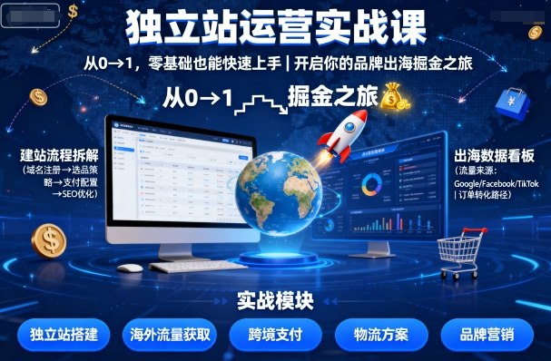 独立站运营实战课，​从0到1，零基础也能快速上手，开启你的品牌出海掘金之旅-鼎铸网