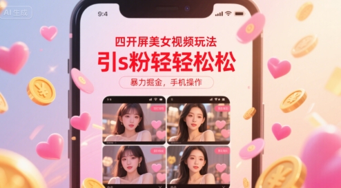 四开屏美女视频玩法，引s粉轻轻松松，暴力掘金，手机操作【揭秘】-鼎铸网