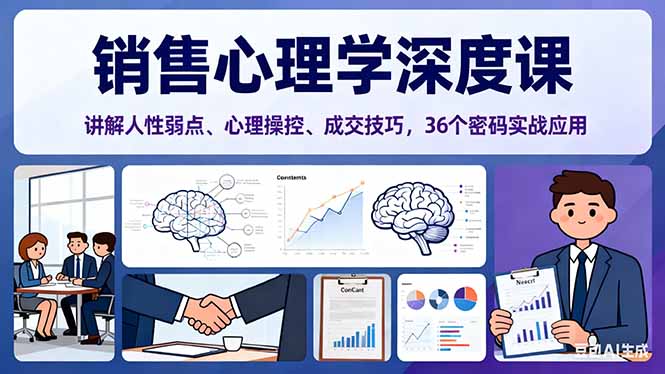 销售心理学深度课，讲解人性弱点、心理操控、成交技巧，36个密码实战应用-鼎铸网
