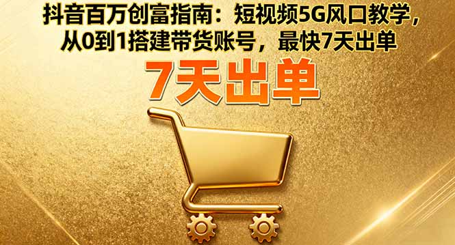 抖音百万创富指南：短视频5G风口教学，从0到1搭建带货账号，最快7天出单-鼎铸网