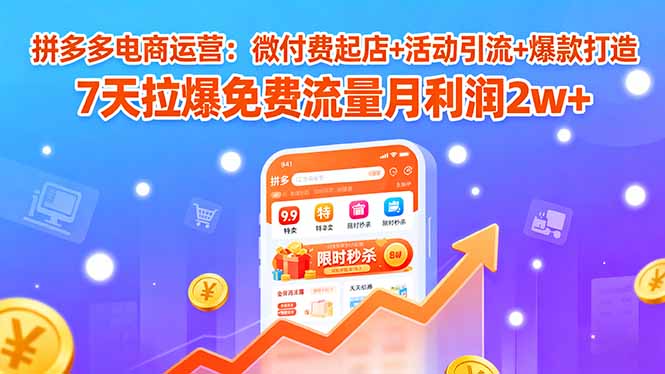 拼多多电商运营：微付费起店+活动引流+爆款打造 7天拉爆免费流量月利润2w+-鼎铸网