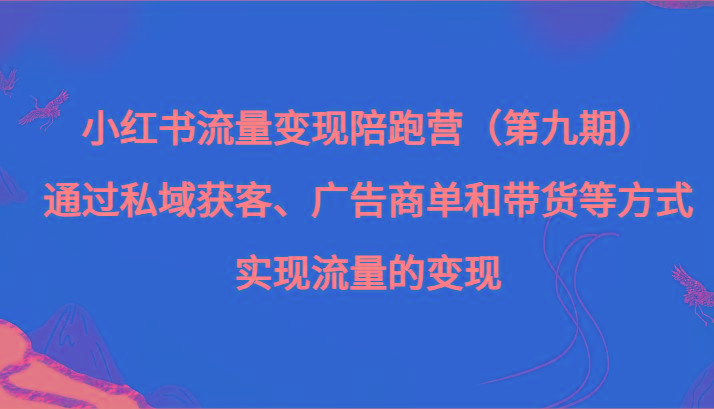 小红书流量变现陪跑营（第九期）通过私域获客、广告商单和带货等方式实现流量变现-鼎铸网