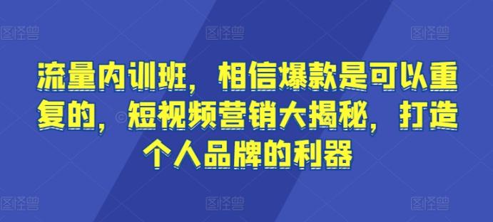 流量内训班，相信爆款是可以重复的，短视频营销大揭秘，打造个人品牌的利器-鼎铸网
