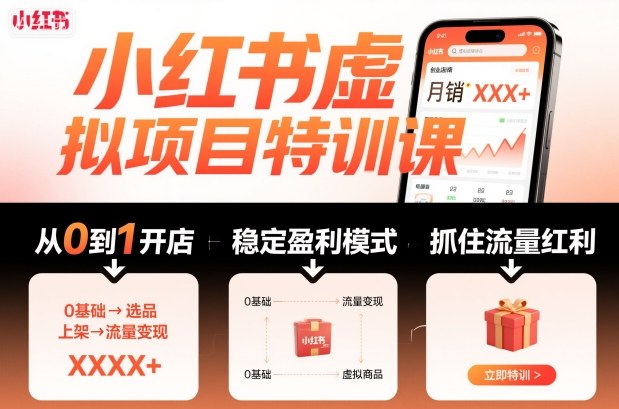 小红书虚拟项目特训课，帮你从0到1打造稳定盈利的店铺，抓住流量红利(更新9月)-鼎铸网