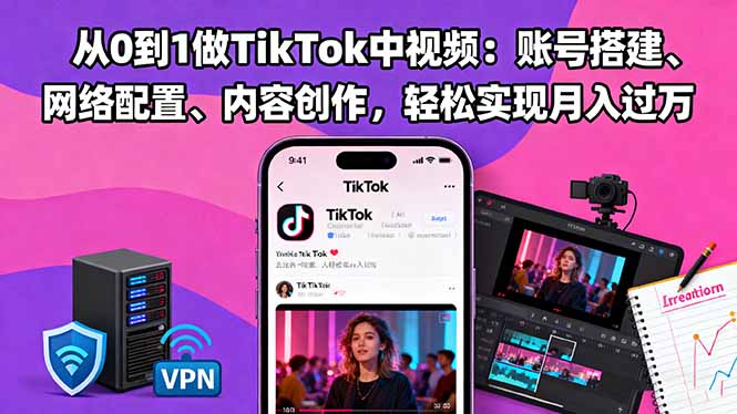 从0到1做TikTok中视频：账号搭建、网络配置、内容创作，轻松实现月入过万-鼎铸网