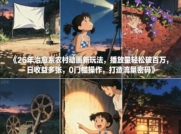 26年治愈系农村动画新玩法，播放量轻松破百万，日收益多张，0门槛操作，打造流量密码-鼎铸网