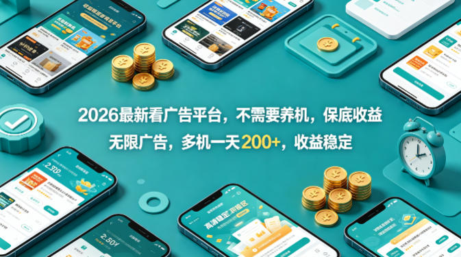 2026最新看广告平台，不需要养机，保底收益，无限广告，多机一天200+，收益稳定【揭秘】-鼎铸网