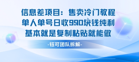 信息差项目：售卖冷门教程单人单号日收9张纯利基本就是复制粘贴就能做-鼎铸网