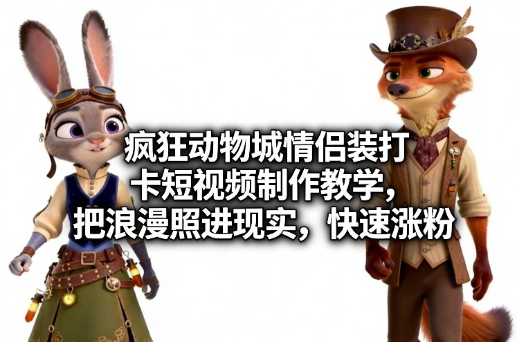 疯狂动物城情侣装打卡短视频制作教学，把浪漫照进现实，快速涨粉-鼎铸网