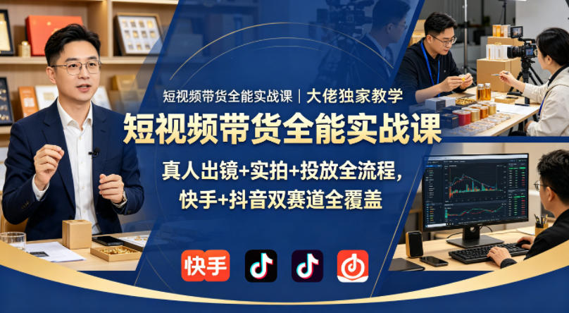 短视频带货全能实战课｜大佬独家教学，真人出镜+实拍+投放全流程，快手+抖音双赛道全覆盖-鼎铸网