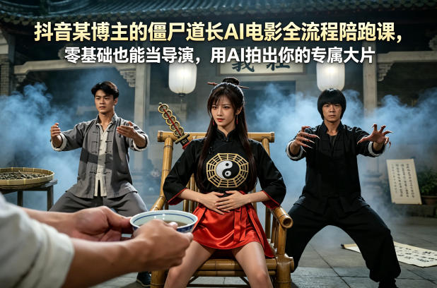 抖音某博主的僵尸道长AI电影全流程陪跑课，零基础也能当导演，用AI拍出你的专属大片-鼎铸网