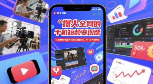 爆火全网的手机短视频变现课，0基础教你拍摄剪辑涨粉运营变现，用一部手机挣钱-鼎铸网