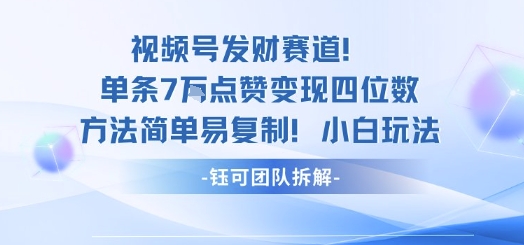 视频号发财赛道单条7W点赞变现四位数方法简单易复制小白玩法-鼎铸网
