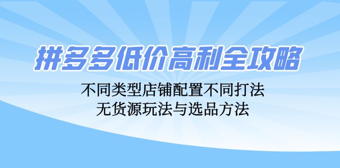拼多多低价高利全攻略：不同类型店铺配置不同打法，无货源玩法与选品方法-鼎铸网