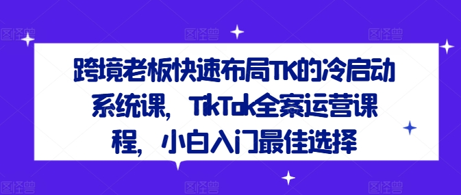 跨境老板快速布局TK的冷启动系统课，TikTok全案运营课程，小白入门最佳选择-鼎铸网