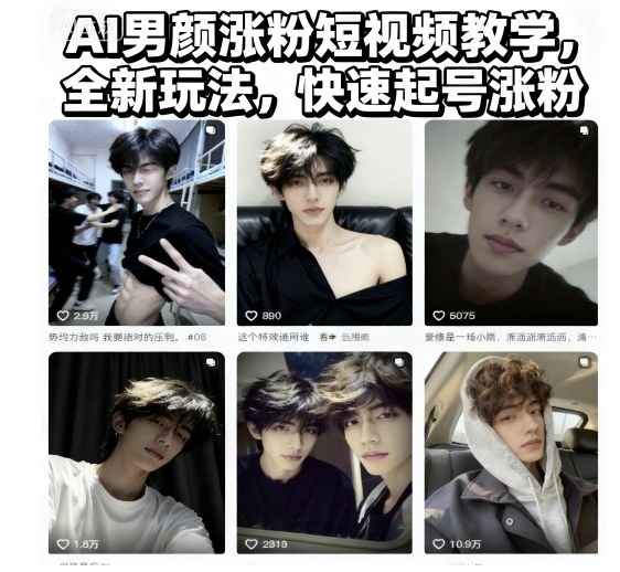 AI男颜涨粉短视频教学，全新玩法，快速起号涨粉-鼎铸网