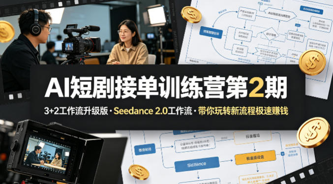 AI短剧接单训练营第2期，3+2工作流升级版，Seedance 2.0工作流，带你玩转新流程极速賺钱-鼎铸网