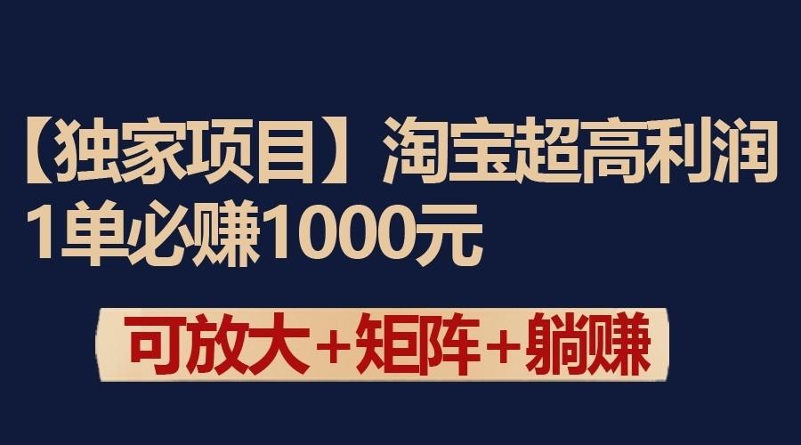 独家淘宝超高利润项目：1单必赚1000元，可放大可矩阵操作-鼎铸网