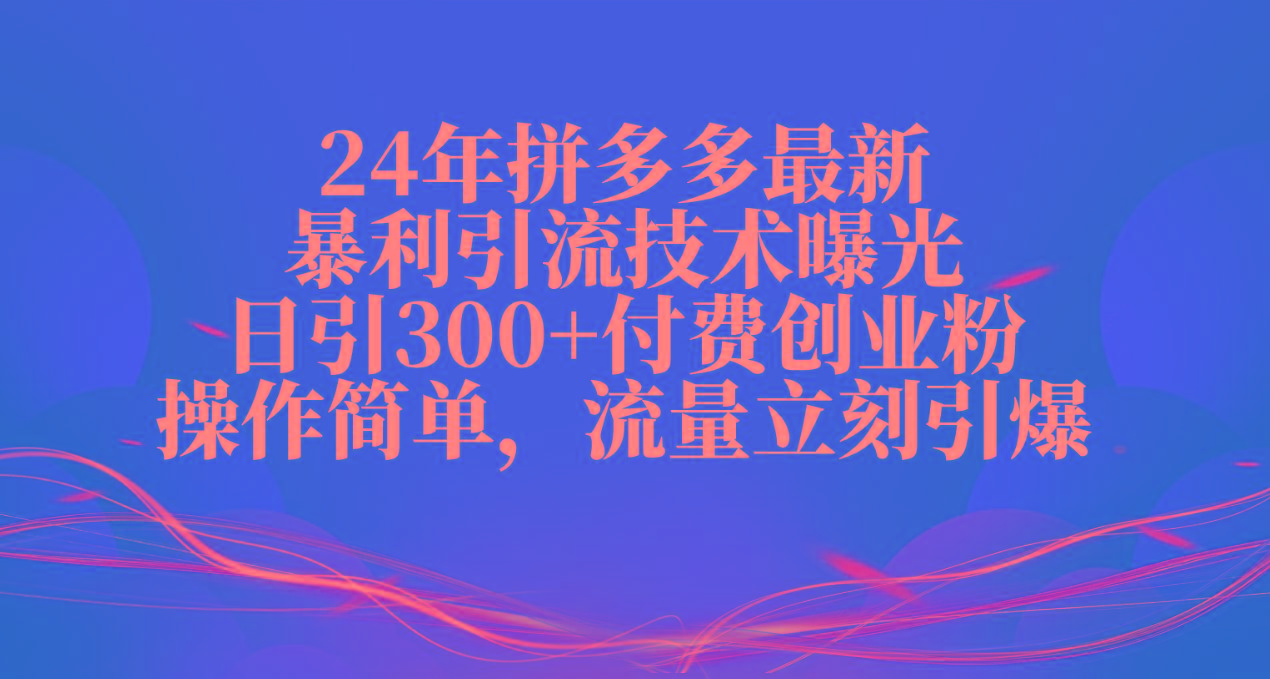 24年拼多多最新暴利引流技术曝光，日引300+付费创业粉，操作简单，流量...-鼎铸网