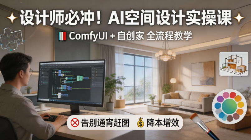 设计师必冲！AI空间设计实操课，ComfyUI+自创家全教学，告别通宵赶图，降本增效-鼎铸网