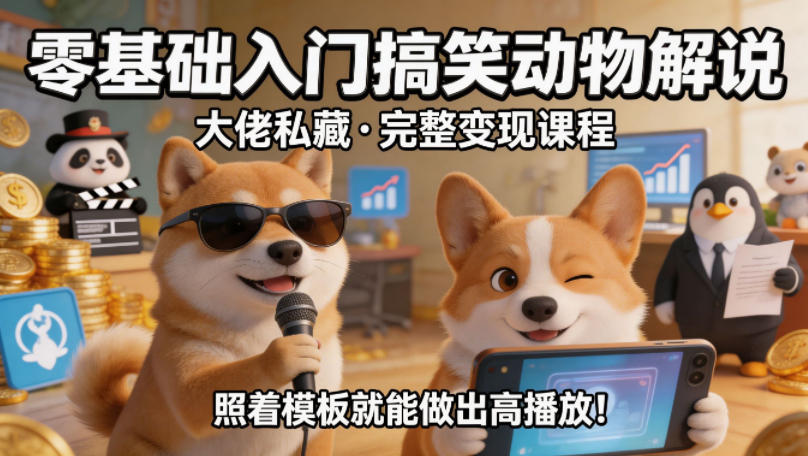 零基础入门搞笑动物解说，大佬私藏完整变现课程，照着模板就能做出高播放-鼎铸网