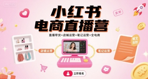 小红书电商直播营，直播带货+店铺运营+笔记运营=全电商-鼎铸网