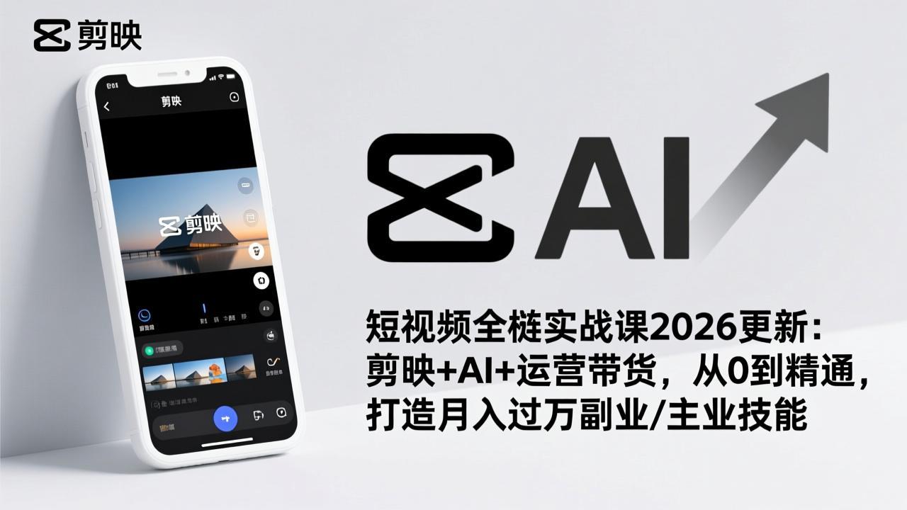 短视频全栈实战课2026更新：剪映+AI+运营带货，从0到精通，打造月入过万副业/主业技能-鼎铸网