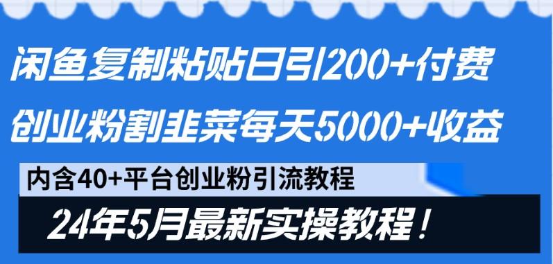 闲鱼复制粘贴日引200+付费创业粉，24年5月最新方法！割韭菜日稳定5000+收益-鼎铸网