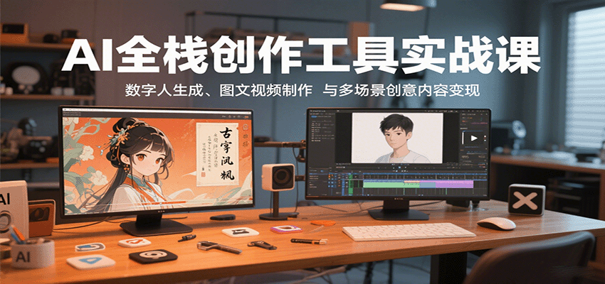 AI全栈创作工具实战课：数字人生成、图文视频制作与多场景创意内容变现-鼎铸网