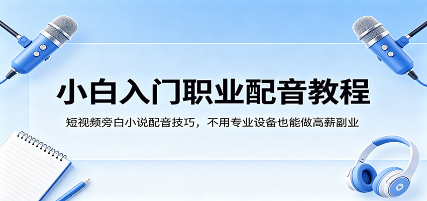 小白入门职业配音教程，短视频旁白小说配音技巧，不用专业设备也能做高薪副业-鼎铸网