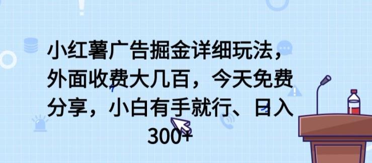 小红薯广告掘金详细玩法，外面收费大几百，小白有手就行，日入300+【揭秘】-鼎铸网