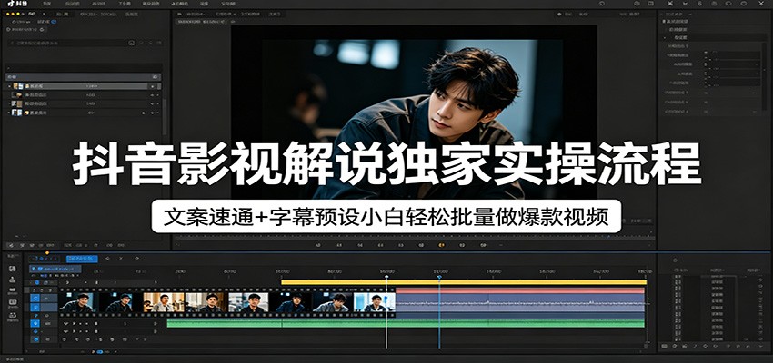 抖音影视解说独家实操流程，文案速通+字幕预设小白轻松批量做爆款视频-鼎铸网
